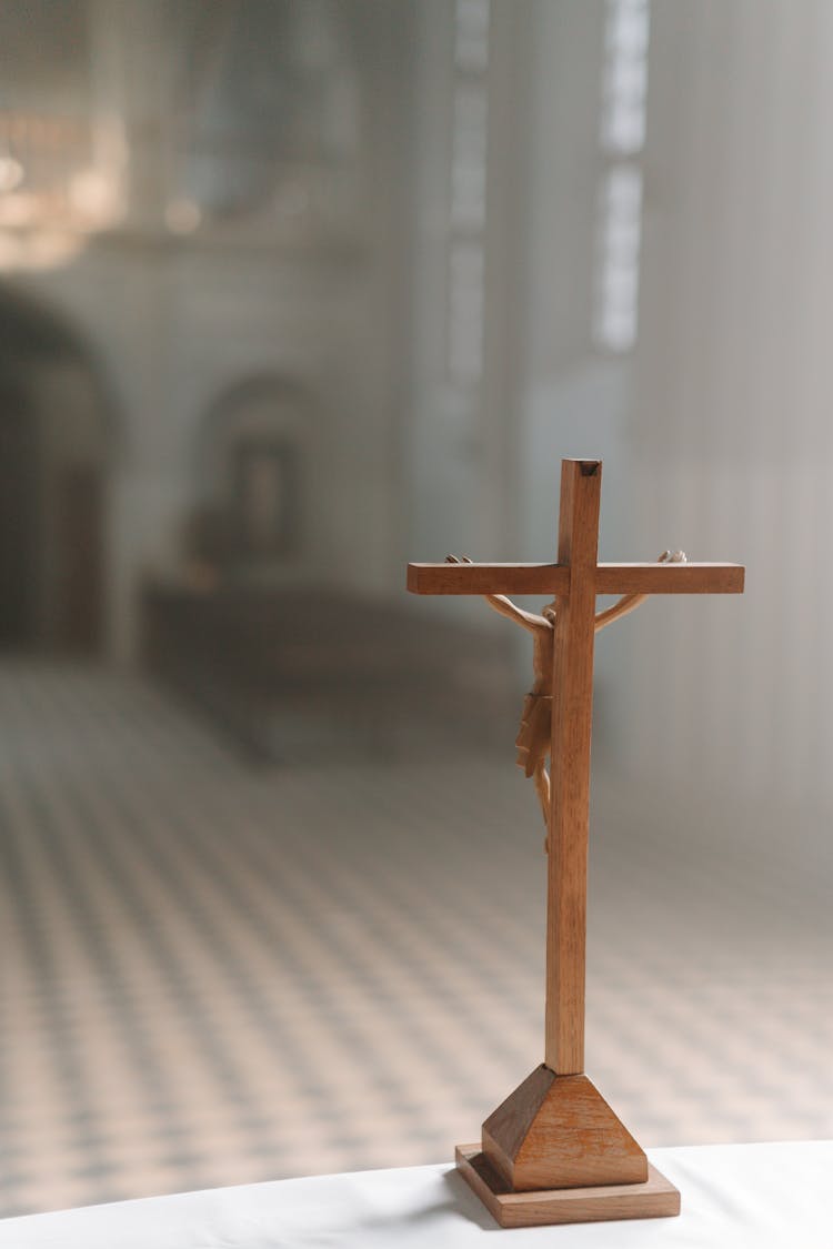 A Wooden Crucifix In A Church