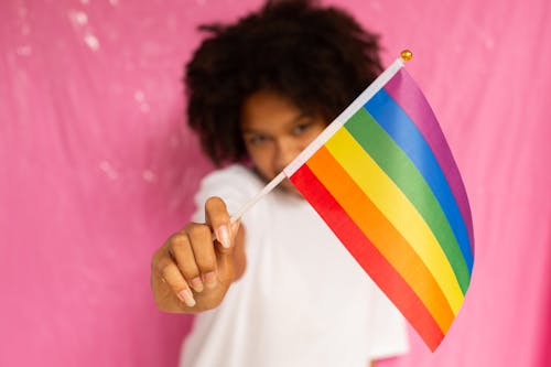 Free Person holding Pride Flag  Stock Photo