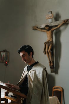 photo of a priest reading