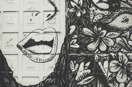 White and Black Floral With Face-printed Door