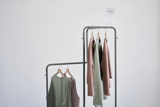 Elegant clothing rack showcasing new arrival blouses in a minimalist setting.