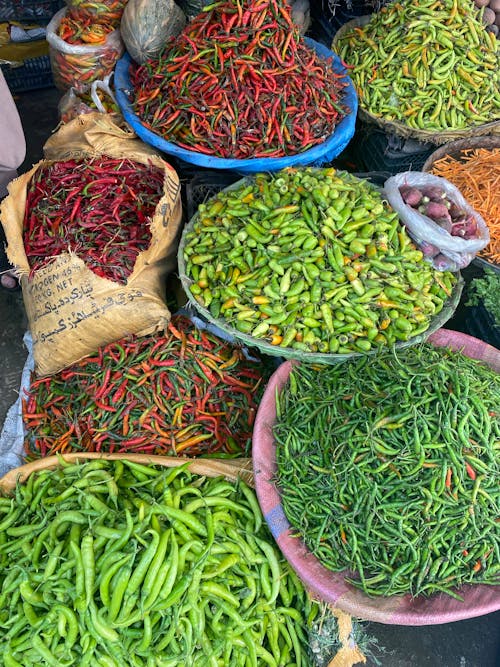 Free A Bunch of Green and Red Chili Peppers Stock Photo