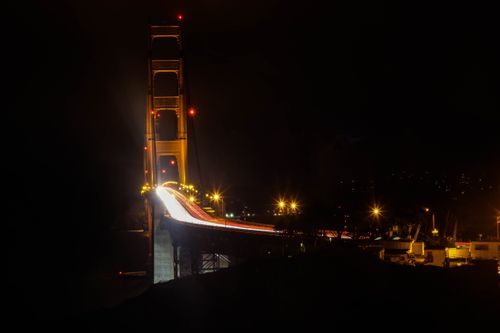 Free Stunning night view of the Golden Gate Bridge with light trails in San Francisco. Stock Photo