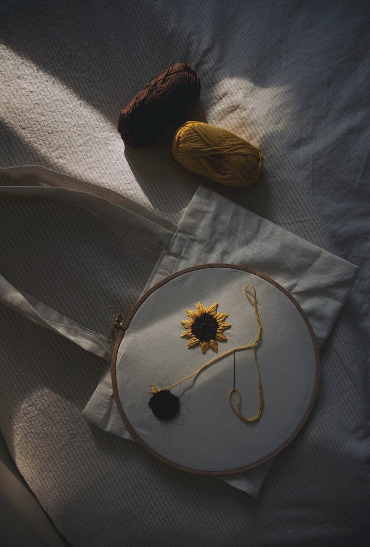 Handmade Embroidery With Sunflower Design 