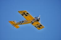 Low-Angle Shot of a Flying Yellow Airplane