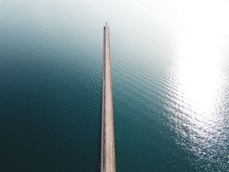 Aerial View of the Two Harbors East Breakwater Lighthouse on Agate Bay in Minnesota, United States