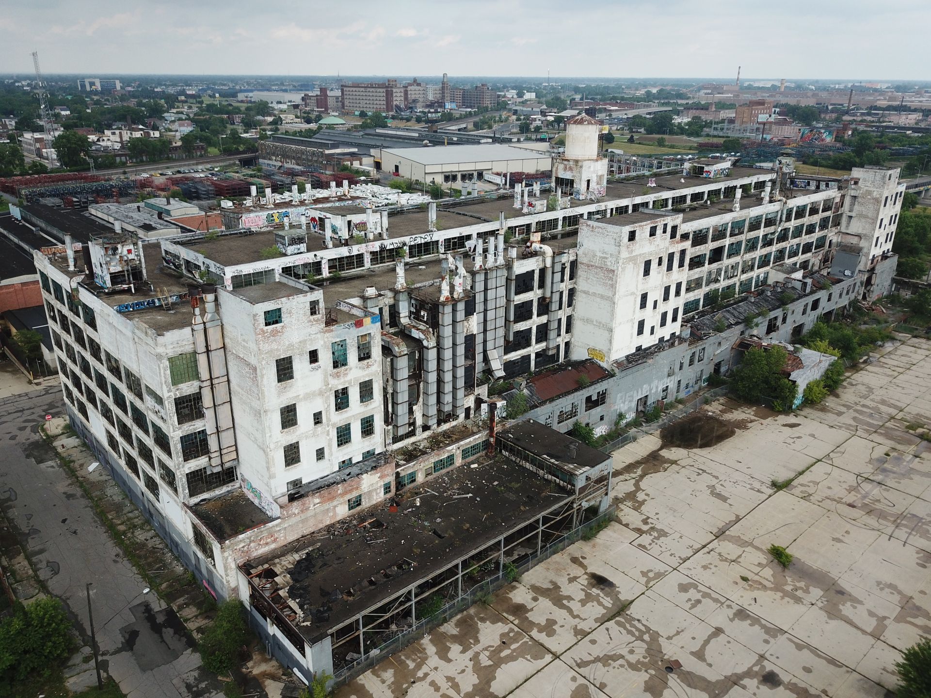 Drone Shot of Fisher Body Plant 21 in Detroit, Michigan