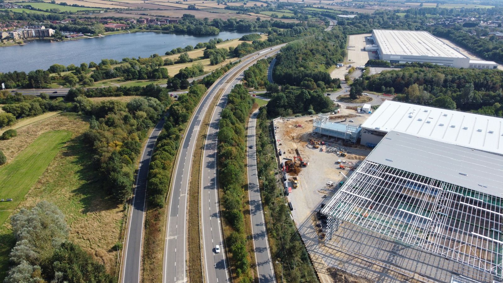 Aerial view of industrial development and road infrastructure