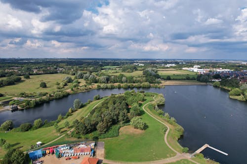 An Aerial Photography of Green Grass Field Near Lake