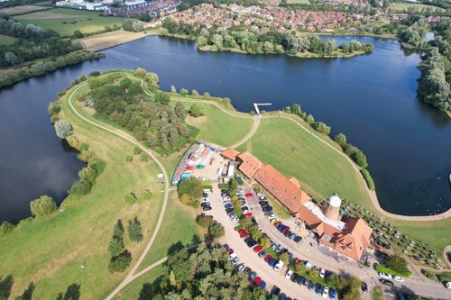 Free Stunning aerial view of Campbell Park and lakes in Milton Keynes, England. Stock Photo
