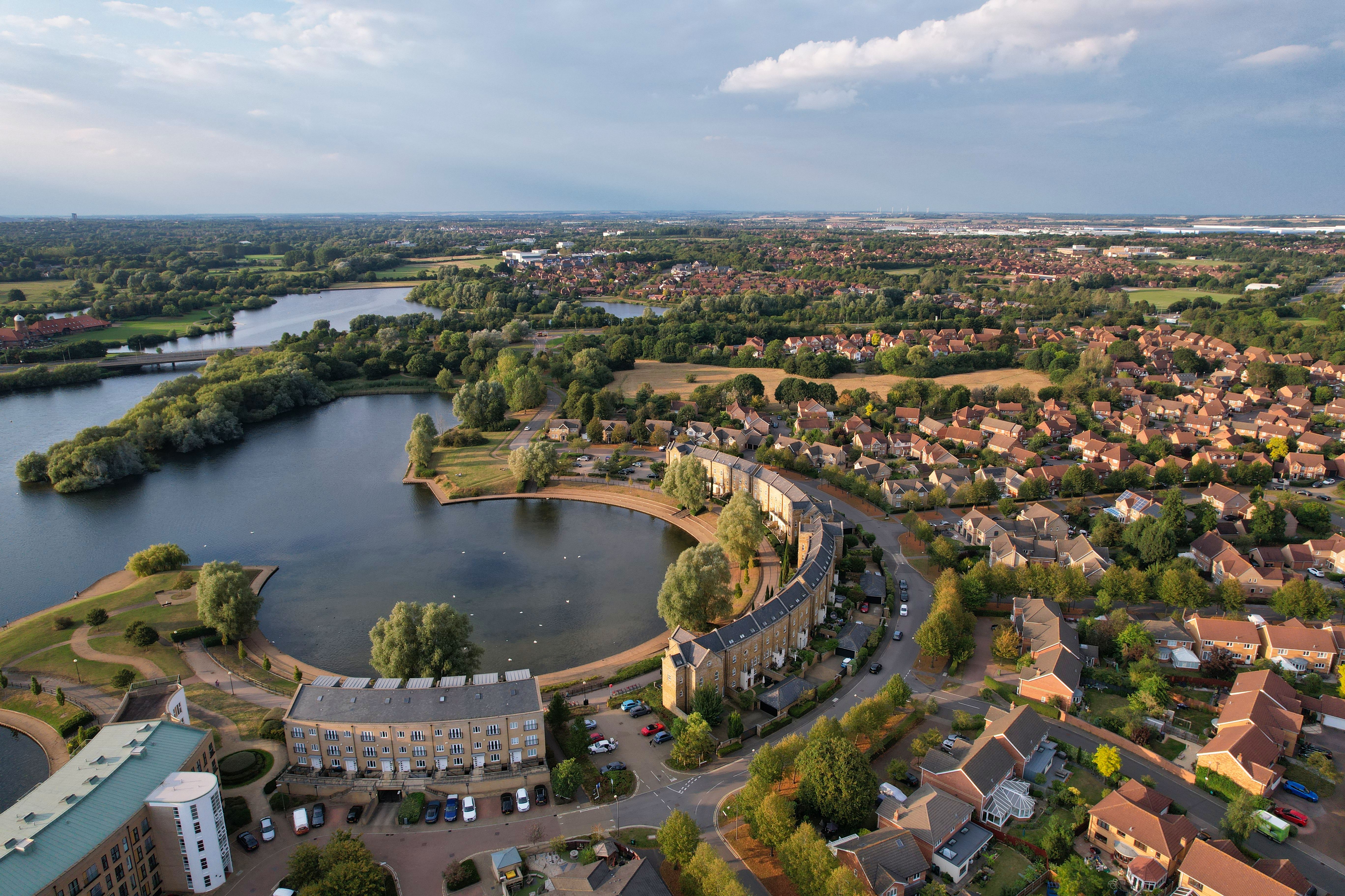 Aerial view of south Milton Keynes residential area near Bletchley