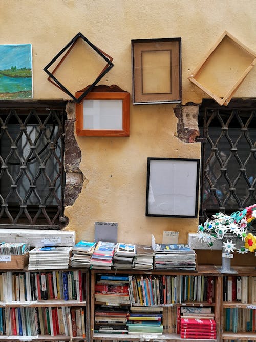 Books on Brown Wooden Shelf