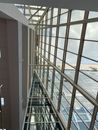 Low Angle Shot of Building Interior with Glass Wall