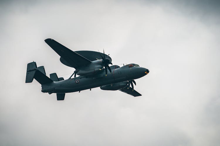 A Northrop Grumman E-2 Hawkeye Flying  In Mid Air