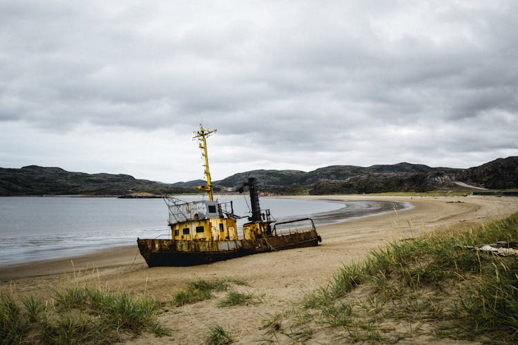 Abandoned Ship Wreck On Beach