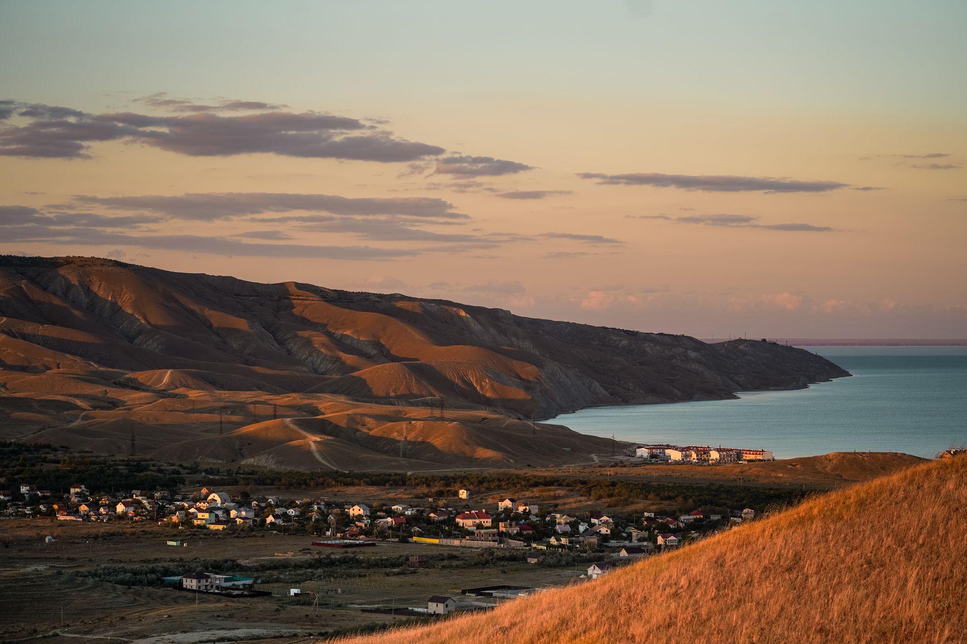 Scenic Coastal Village at Sunset in Crimea