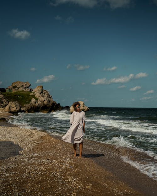 Free stock photo of adult, beach, brown hair