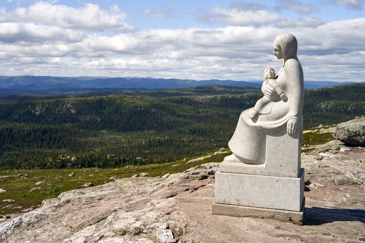 The Statue Of Madonna With The Child In Trillemarka, Norway