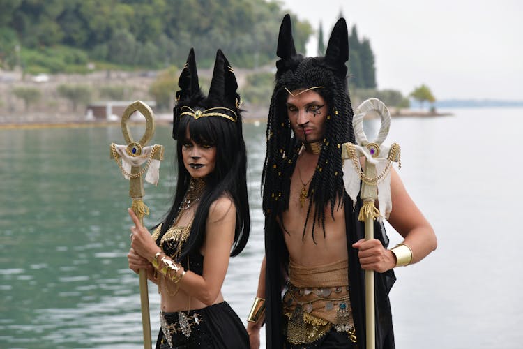 A Couple Wearing Egyptian Costumes