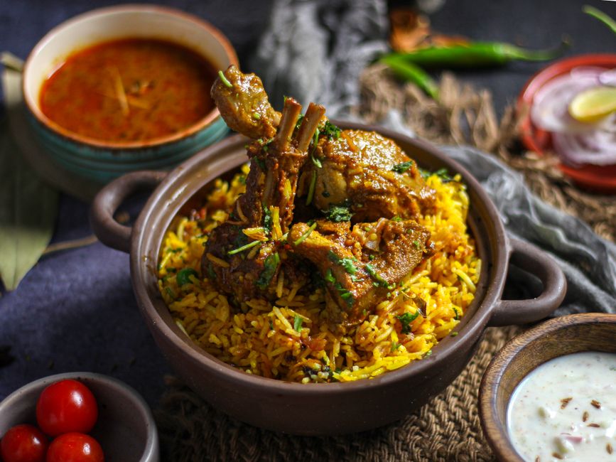 Mutton biryani at Karim's, Old Delhi, India