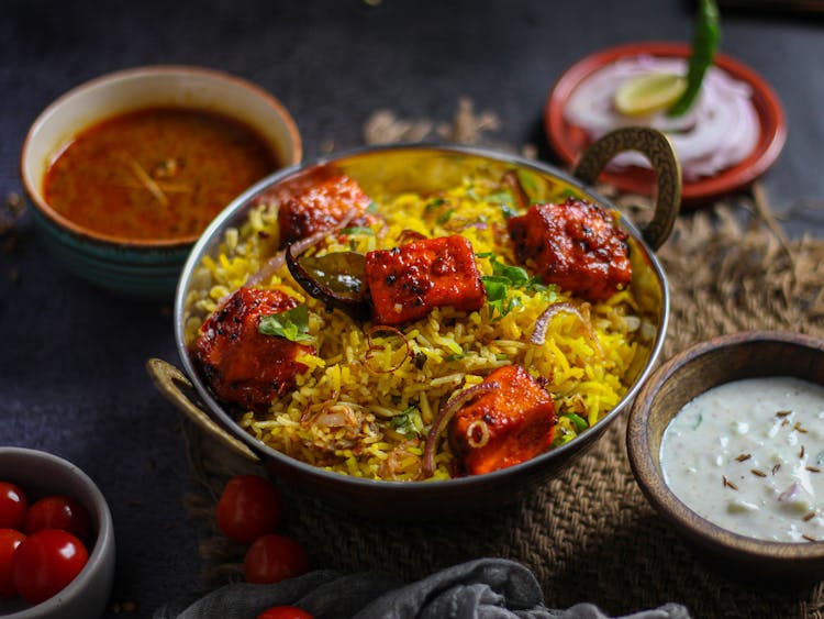 Rice Curry With Fried Meat In A Bowl