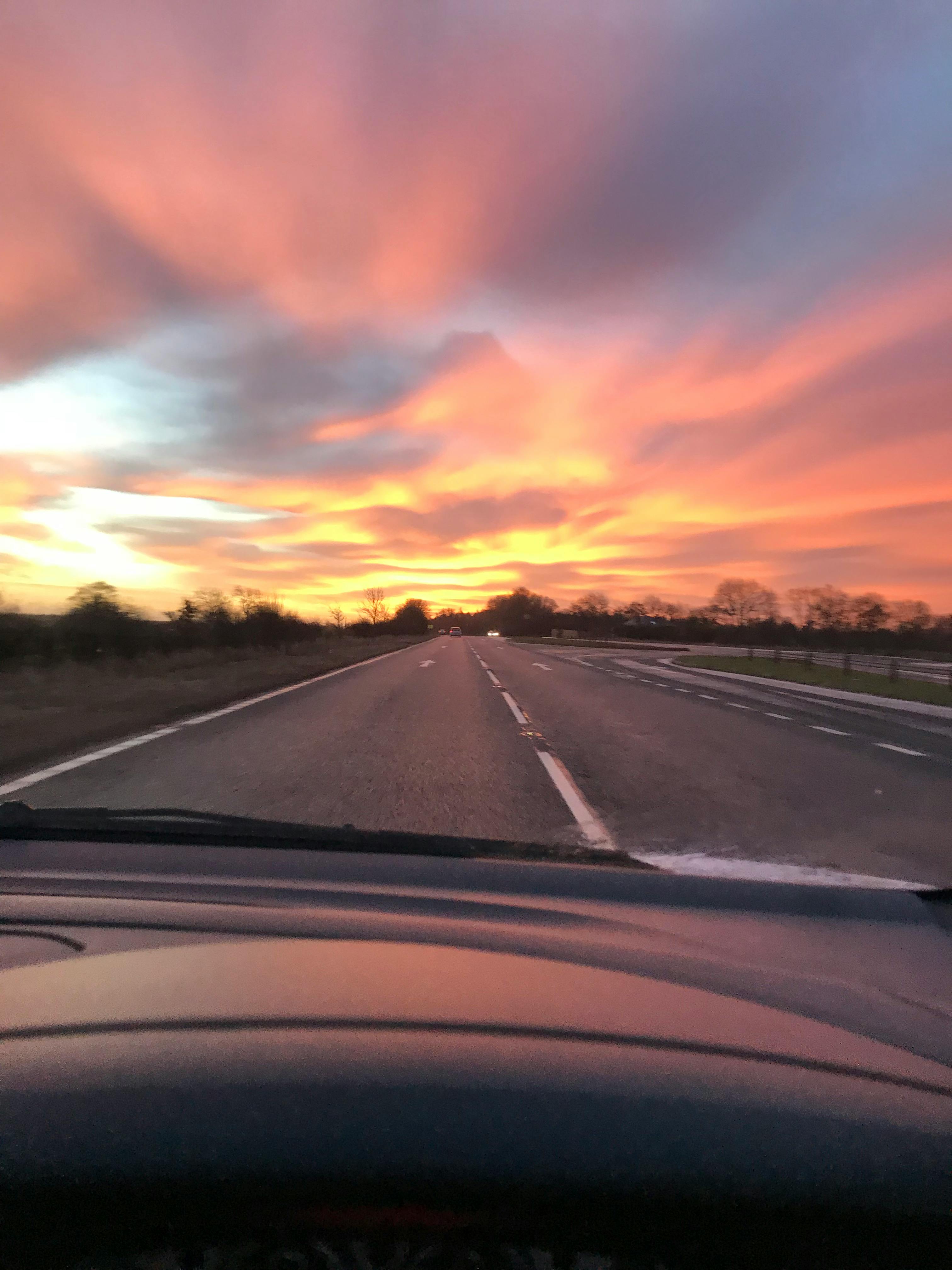 Free stock photo of red sky, road
