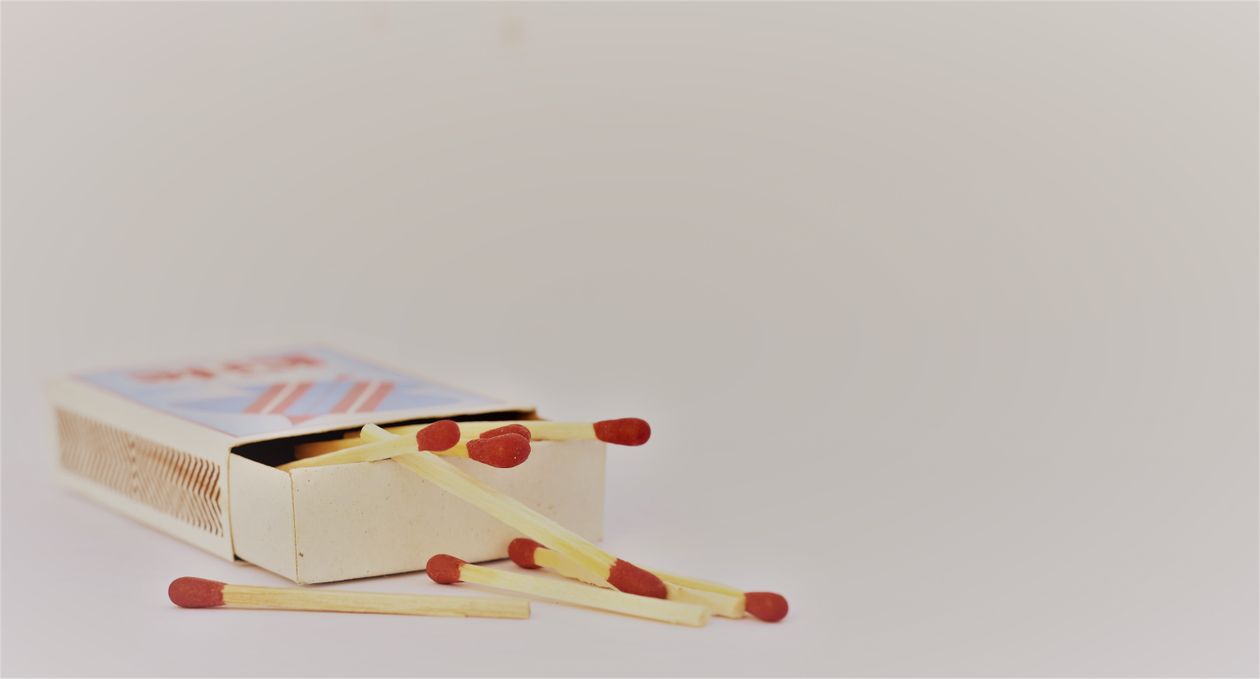 Open matchbox with wooden matches, the matchsticks used for tiny stairs, rails and furniture legs