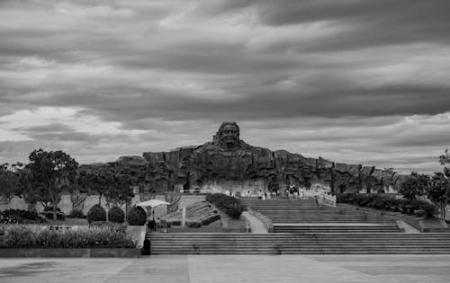 Grayscale Photo of the Vietnamese Heroic Mothers Monument in Vietnam