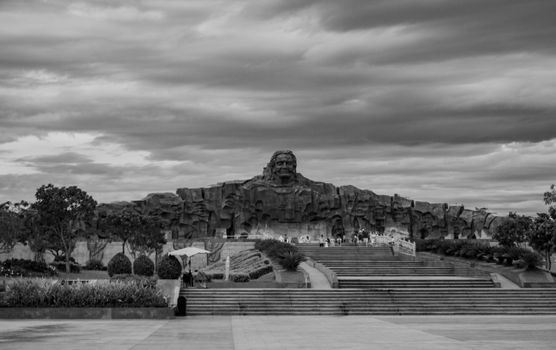 Grayscale Photo of the Vietnamese Heroic Mothers Monument in Vietnam