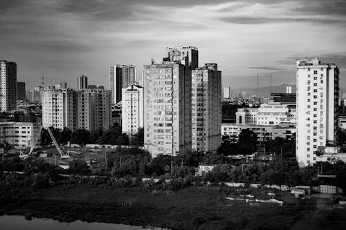 Black and White Cityscape with Blocks of Flats