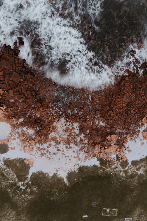 An Aerial Shot of a Rocky Shore