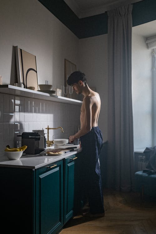 Free stock photo of adult, boxer shorts, breakfast