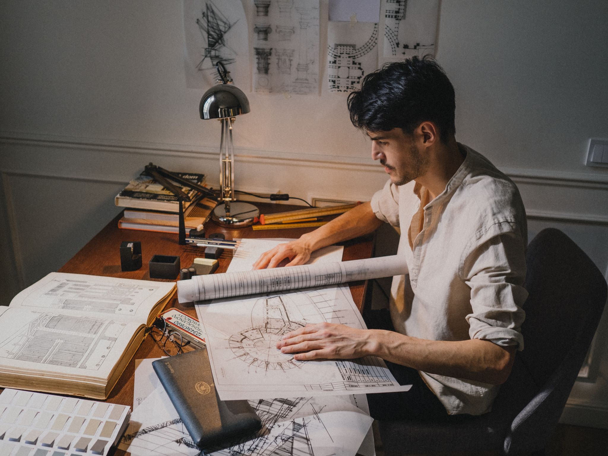 Architect reviewing building plans