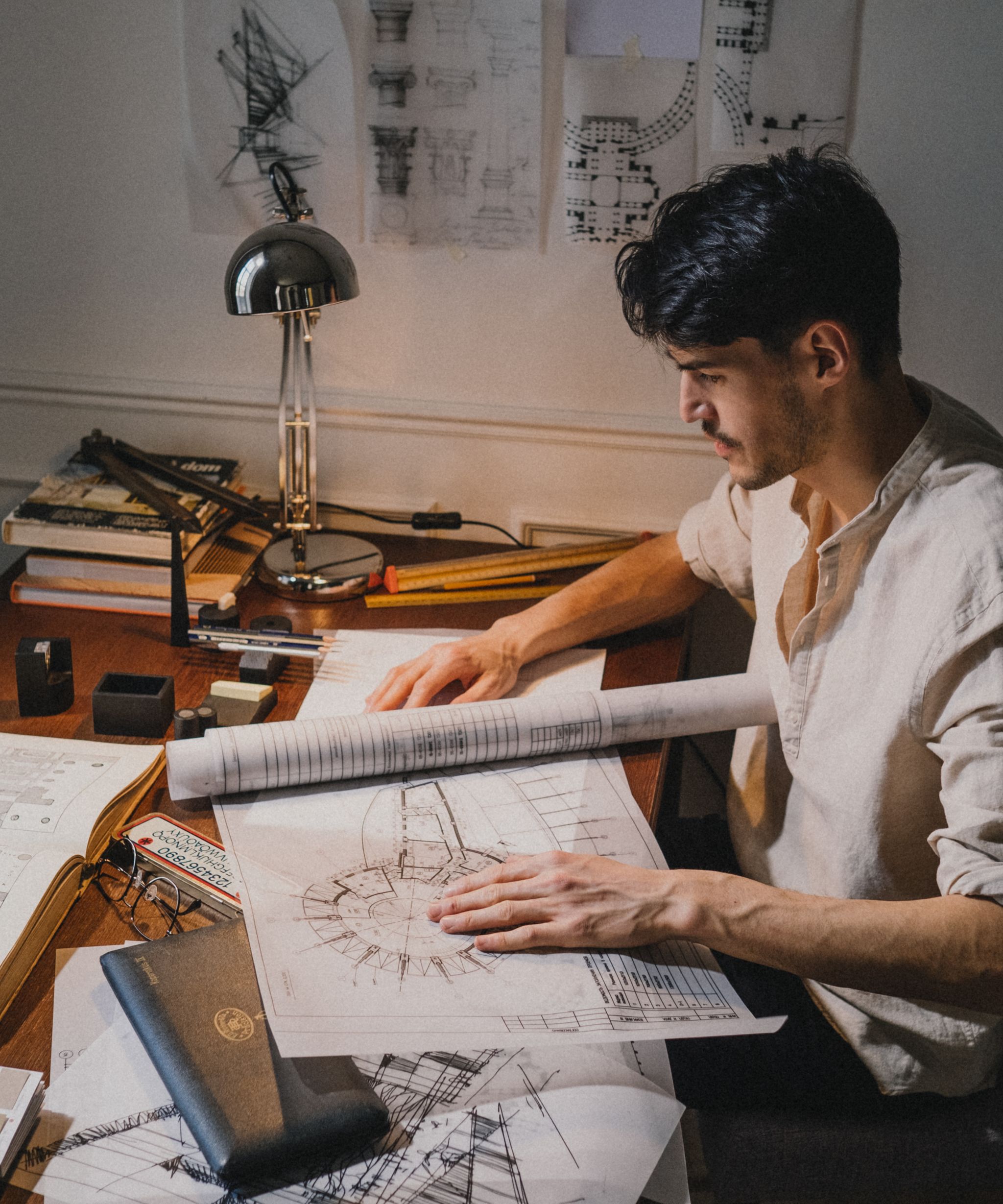 Architect reviewing building plans