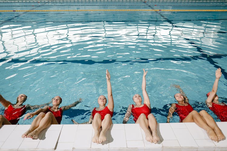 Group Of Women Practicing In The Swimming Pool