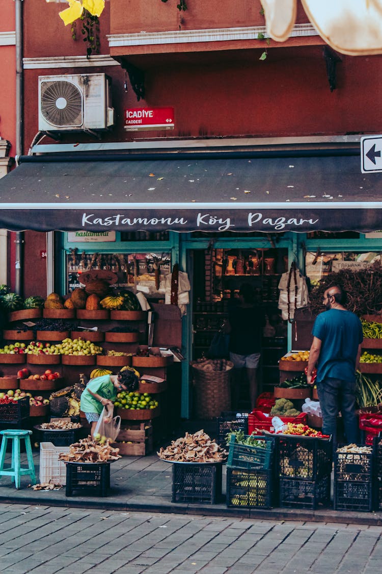 Fruit And Vegetable Stall Outdoors