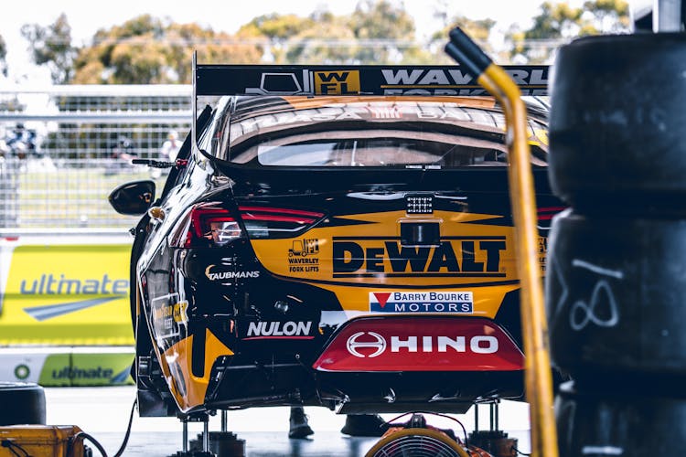 A Race Car In A Garage