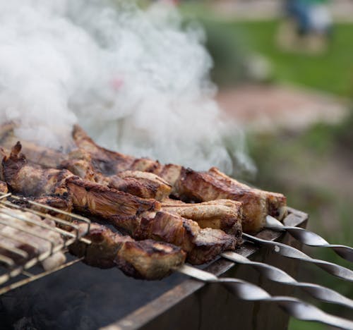 Skewered Meat Cooked in Charcoal Grill