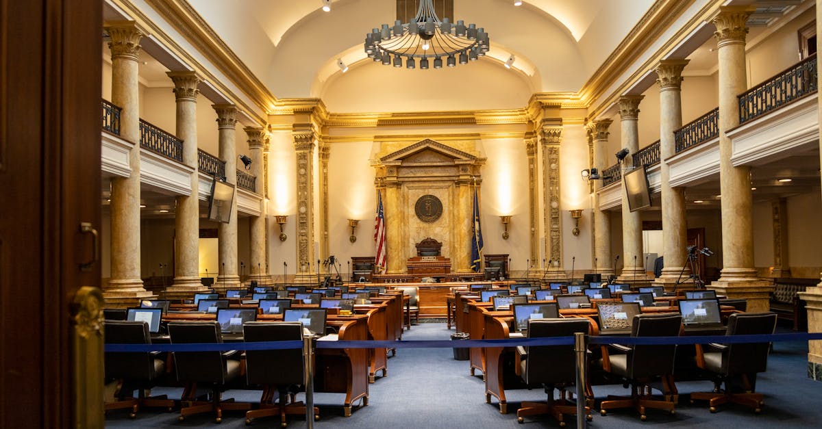Photo by raksasok heng A grand government chamber with elegant columns and seating. Perfect for politics or architecture themes.