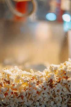 Delicious close-up image of freshly made popcorn in a popcorn machine.