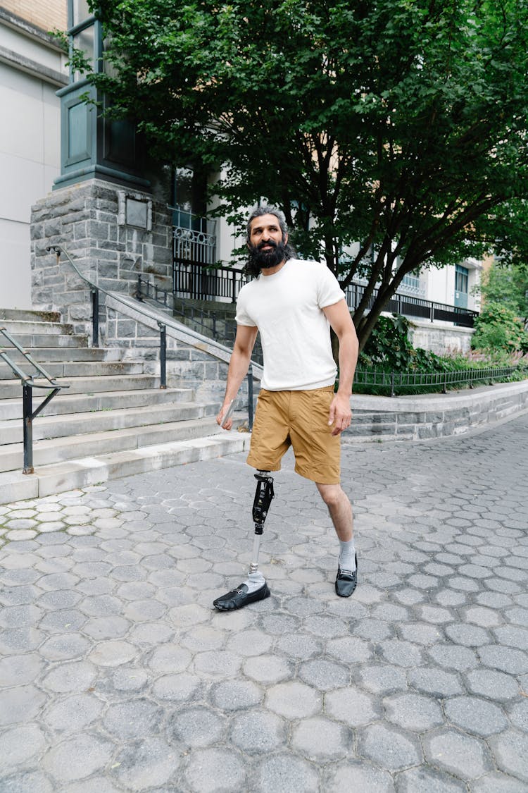 Man Walking With Prosthetic Leg 