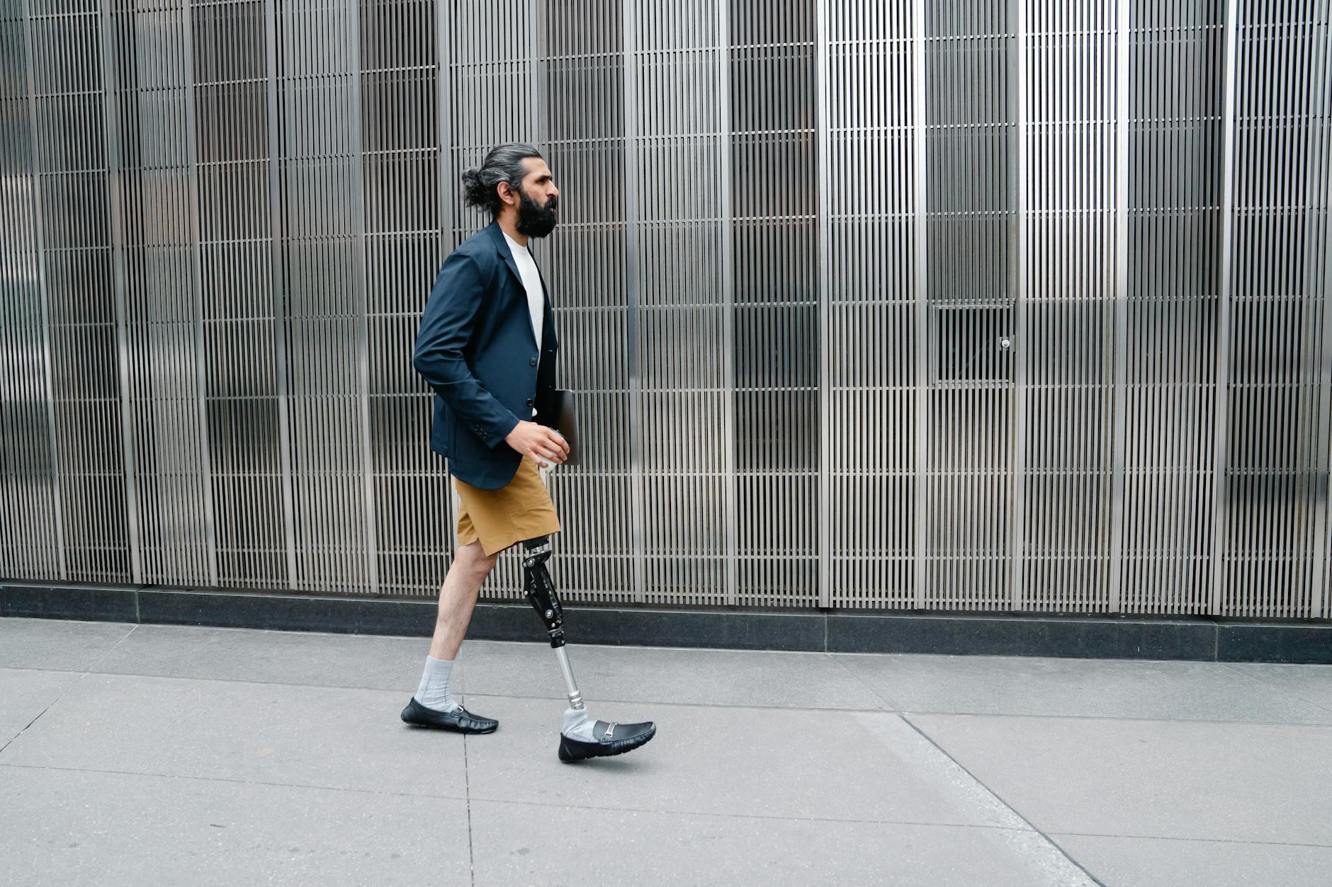 Man walking in Prosthetic Limb