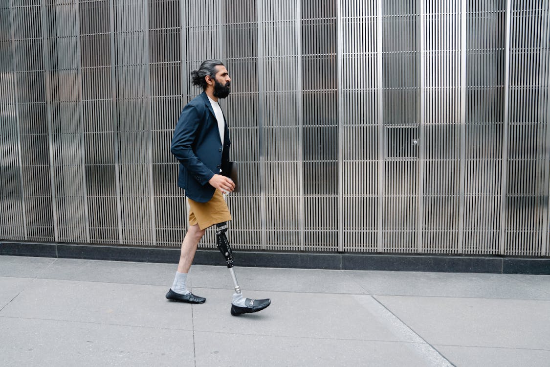 Man walking in Prosthetic Limb