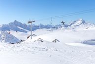 Cable Cars in the Snow Covered Mountain