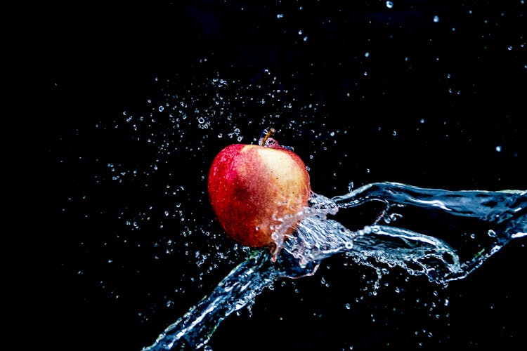 Red Apple With Water Splash