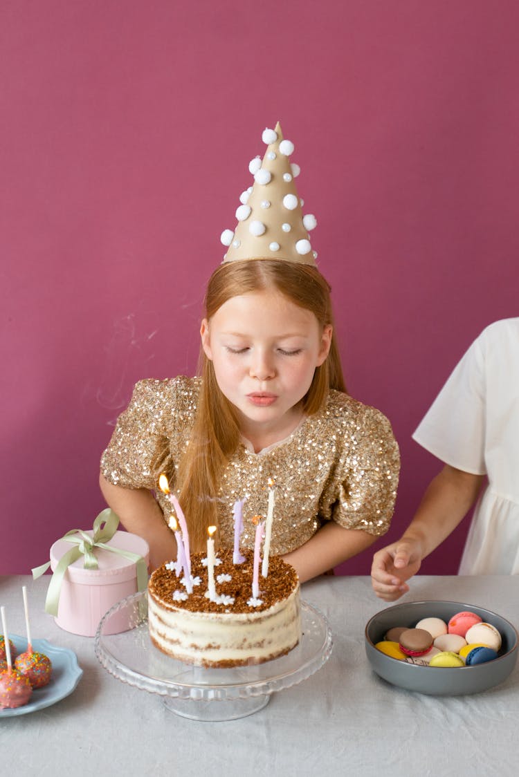 A Girl Blowing The Candles On A Birthday Cake 