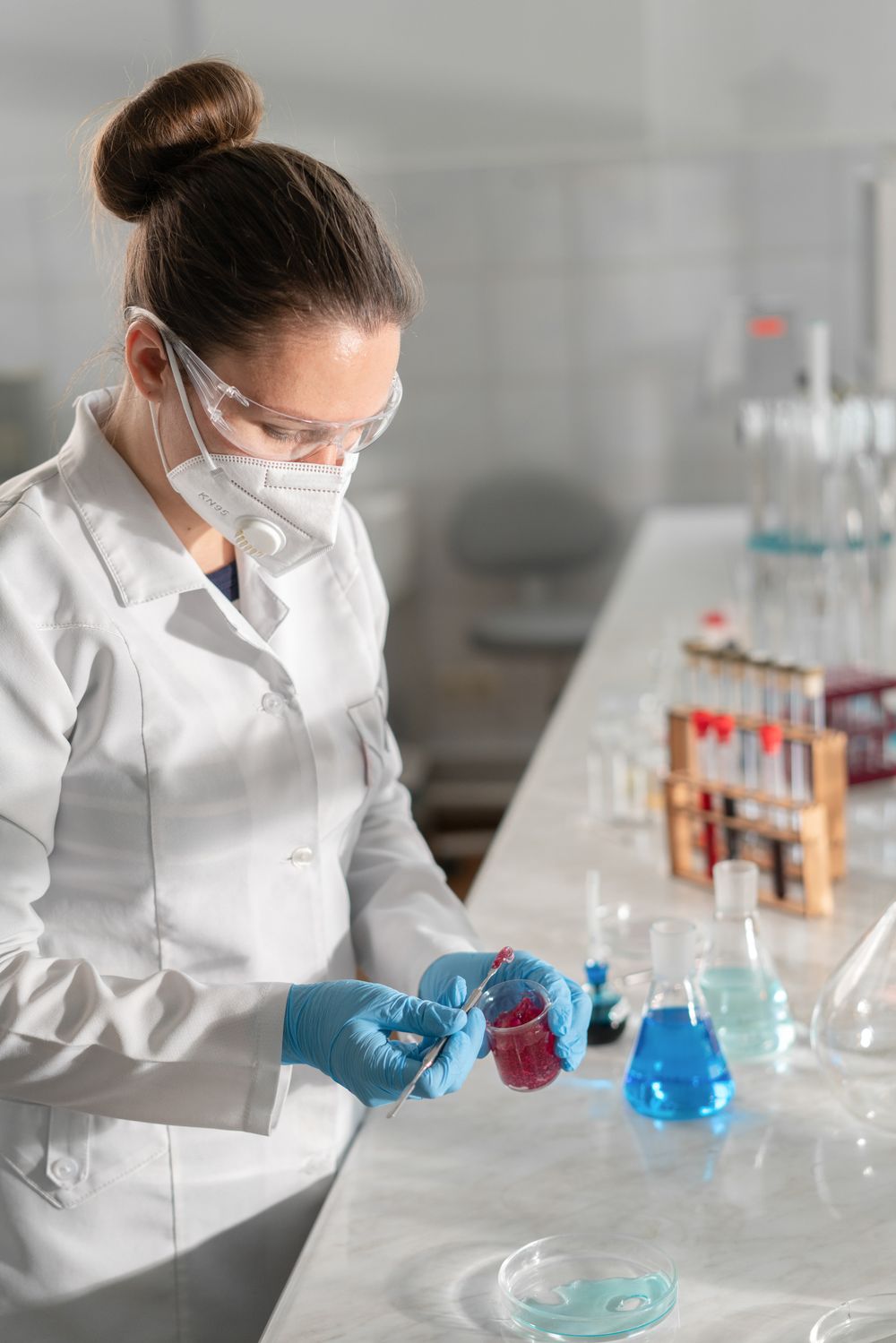 Histopathology sample analysis at lab bench
