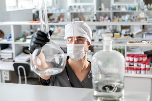 Chemist checking a solution in a laboratory