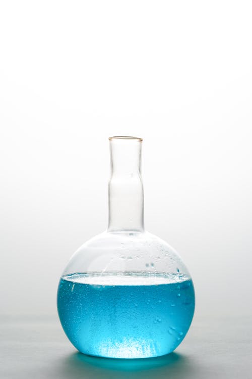 Blue Liquid in a Laboratory Flat-bottom Flask