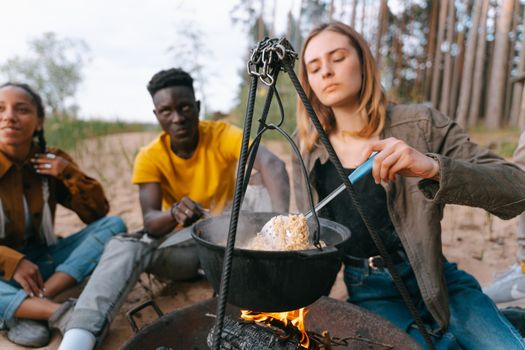 Campers Cooking Noodles